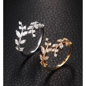 Adjustable CZ leaf Wrap Ring-925 Silver Or‎ Gold Plated Over Brass Dainty